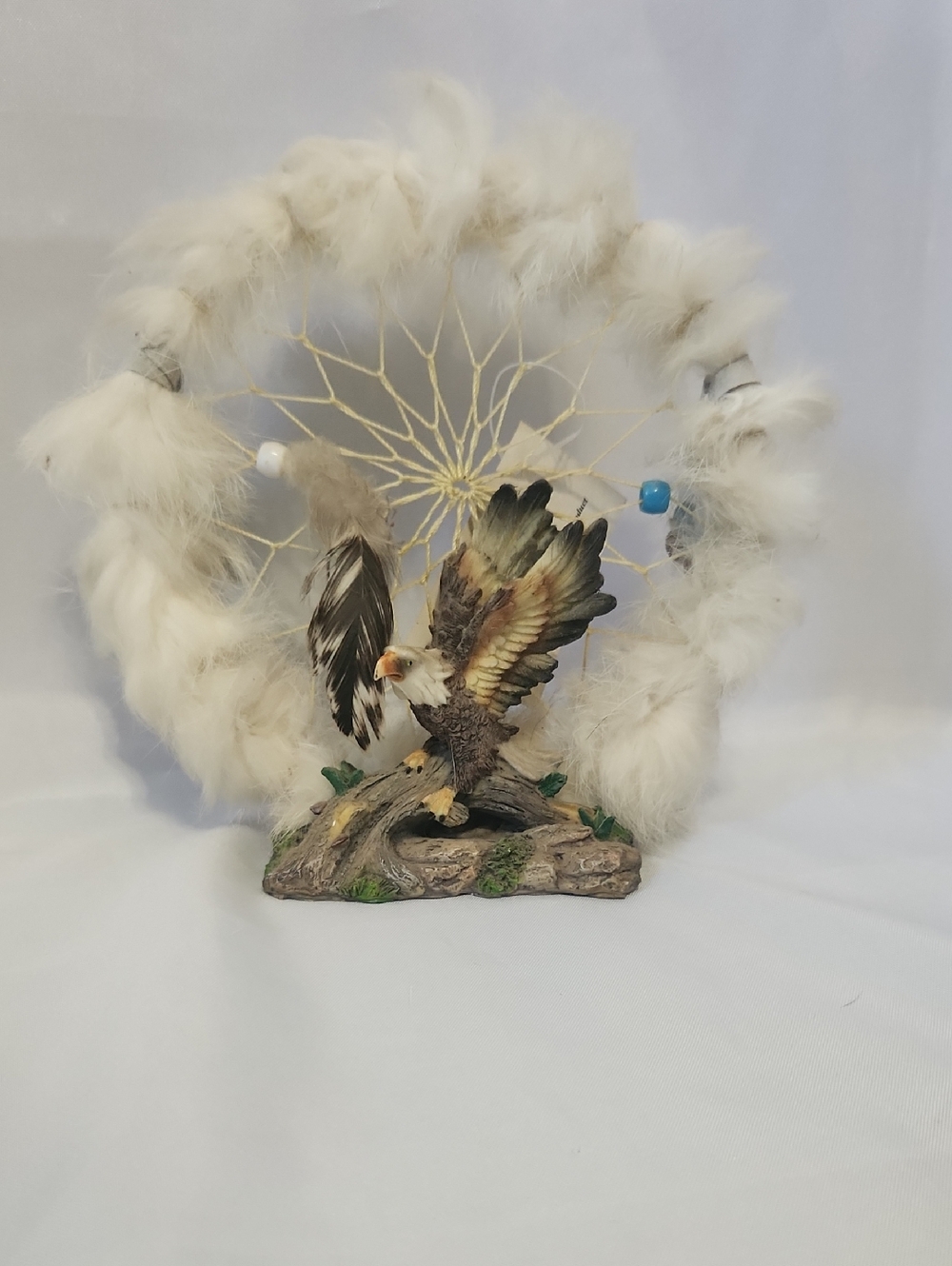 White Feather Dreamcatcher with Brown Eagle Accent